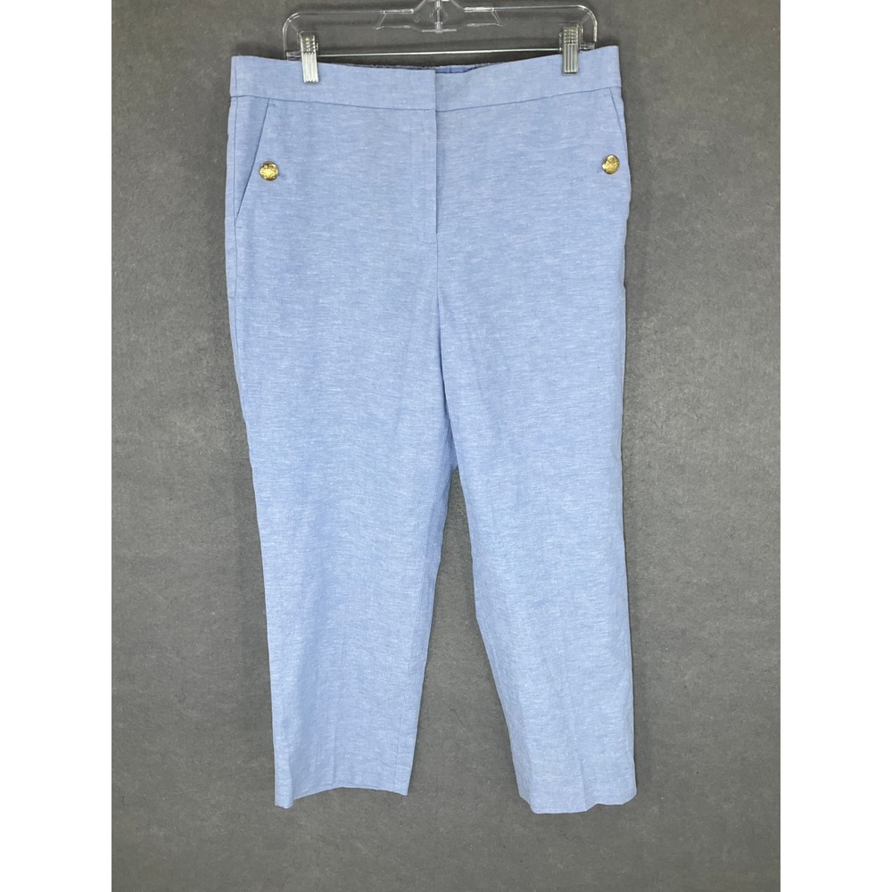J.Crew Linen‎ Blend Cropped Pants Gold Button Detail Casual Womens Size 14